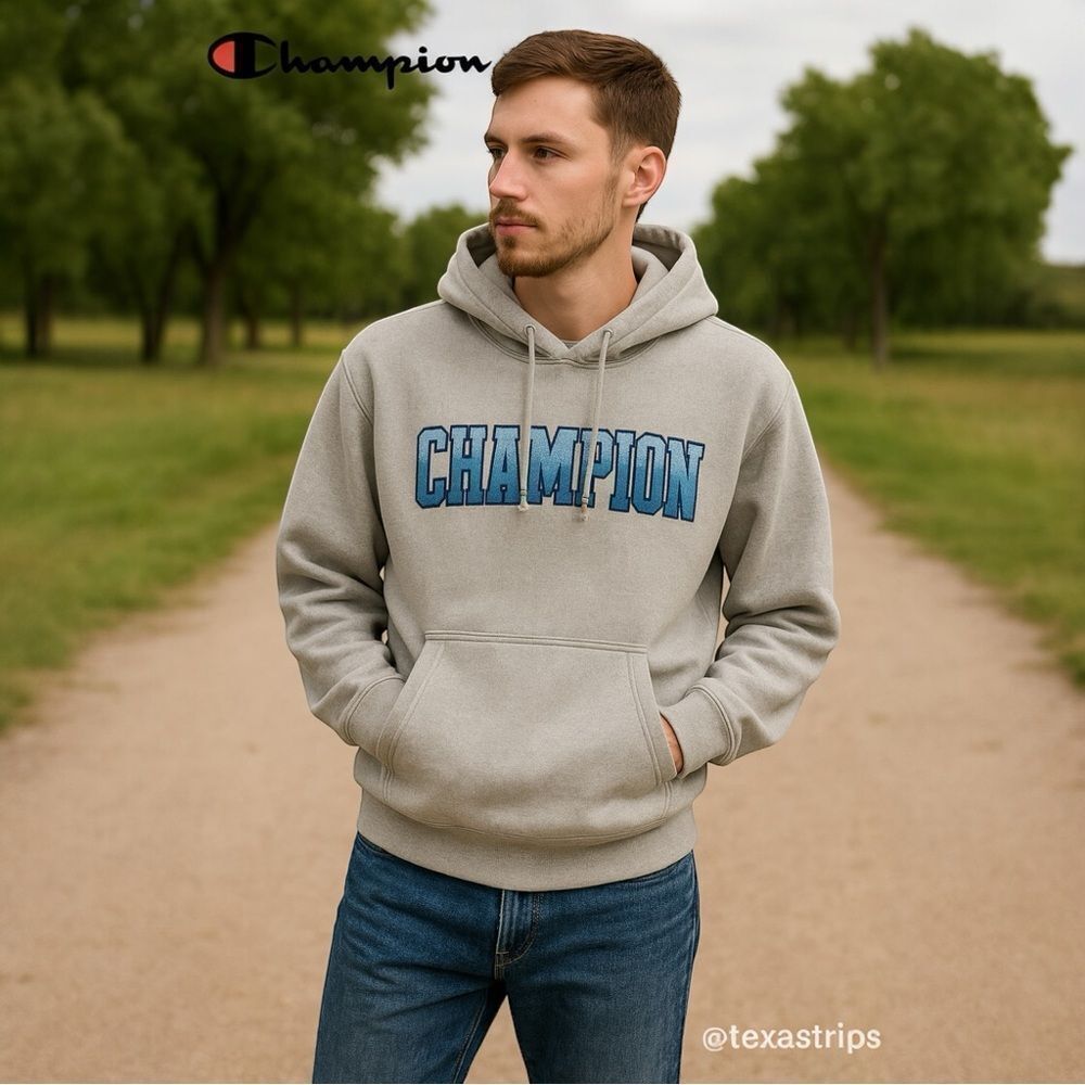 NEW UO Champion Gradient Collegiate Logo Grey Hoodie Sweatshirt L Large
